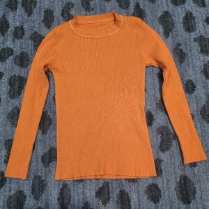 Orange Ribbed Long Sleeve Tee sz S